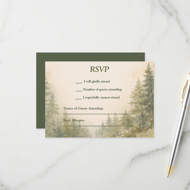 Aquarell bemalte Wald RSVP Karte (Vorderseite/Rückseite Beispiel)