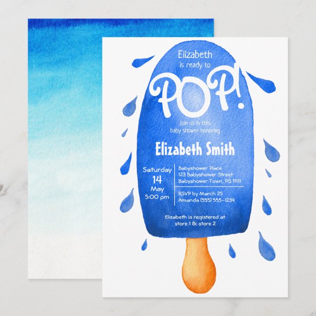 Aquarell bereit für Pop Babydusche Einladung (Vorne/Hinten)