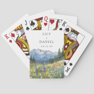 Aquarell-Berg-Blumen-Hochzeitsgeschenk Spielkarten