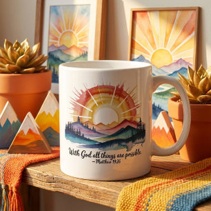 Aquarell-Berg-Sonnenaufgang-Bibelvers Kaffeetasse