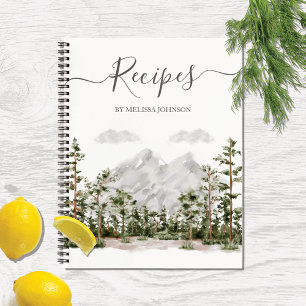 Aquarell-Berg-und-Wald-Kochbuch-Rezept Notizbuch