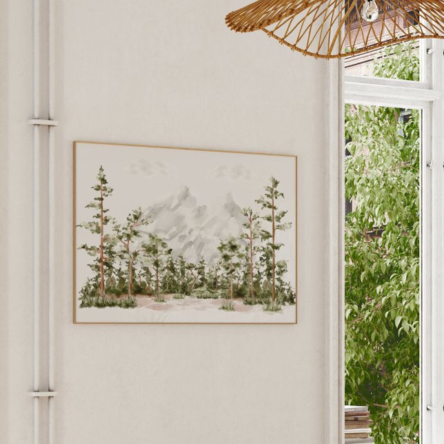 Aquarell Berg und Wald Poster (In situ on wall)