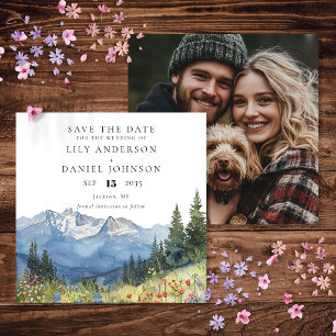Aquarell-Berg-Wildblumen-Foto-Hochzeit Save The Date