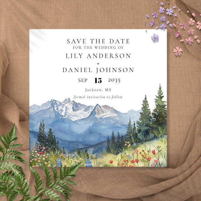 Aquarell-Berg-Wildblumen-Hochzeit Save The Date (Watercolor Mountain Wildflower Floral Wedding Save The Date)