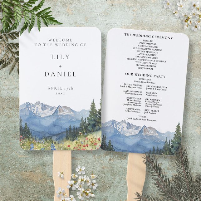 Aquarell-Berg-Wildblumen-Hochzeitsprogramm Fächer (Watercolor Mountain Wildflower Wedding Program Hand Fan)