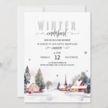 Aquarell-Berg-Winter-Onederland 1. Geburtstag