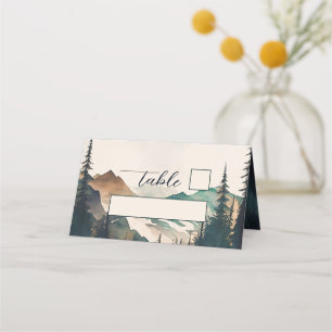 Aquarell Berge Kiefernwald Hochzeit Platzkarte