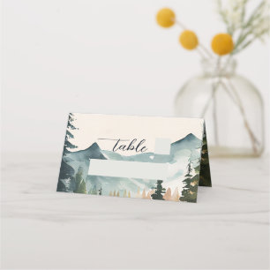 Aquarell Berge Und Kiefern Hochzeit Platzkarte