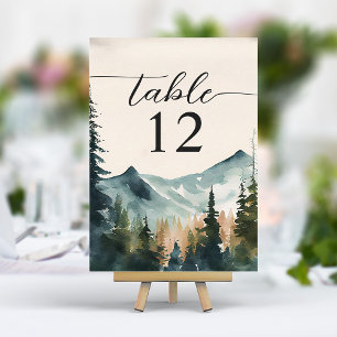 Aquarell Berge Und Kiefern Hochzeit Tischnummer
