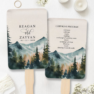 Aquarell Berge Und Kiefern Hochzeitsprogramm Fächer