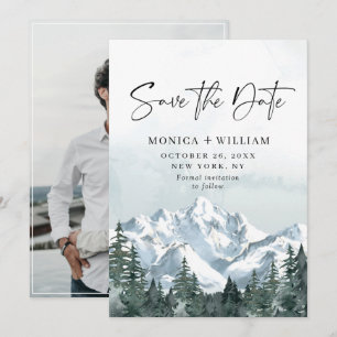 Aquarell Berge Wald Hochzeitsfoto Speichern Sie di Save The Date