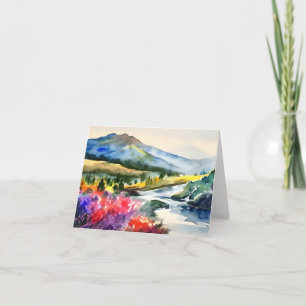 Aquarell-Bergfluss und Blumen individuell anpassba Karte