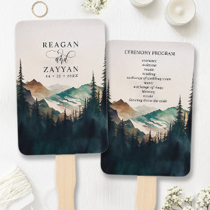 Aquarell-Bergkiefernwald-Hochzeitsprogramm Fächer