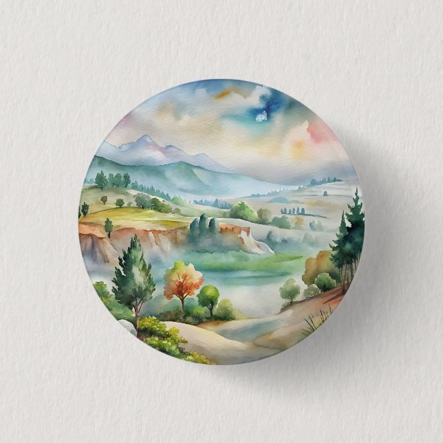 Aquarell-Berglandschaft Button (Vorderseite)