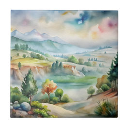 Aquarell-Berglandschaft Fliese
