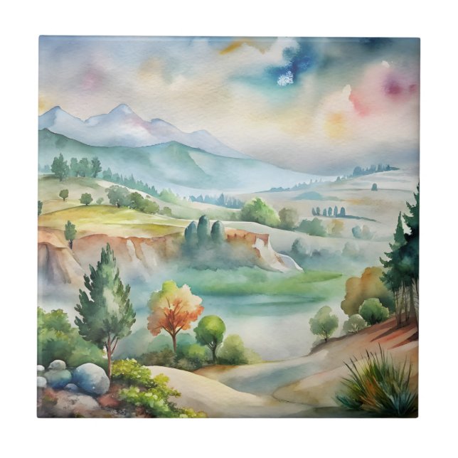 Aquarell-Berglandschaft Fliese (Vorderseite)