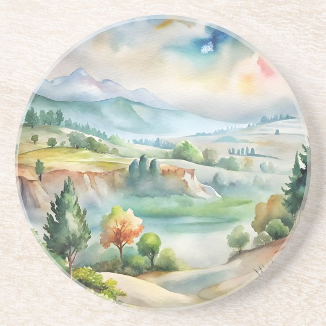 Aquarell-Berglandschaft Getränkeuntersetzer (Vorne)