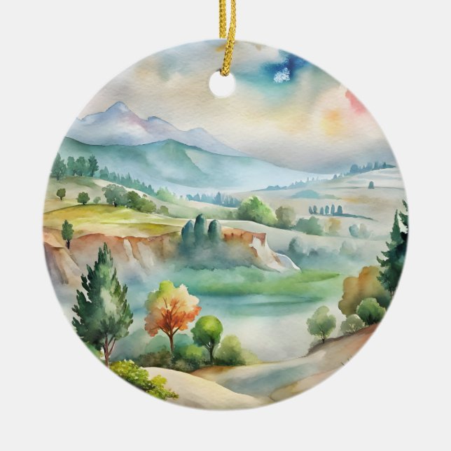 Aquarell-Berglandschaft Keramik Ornament (Vorne)