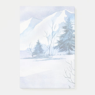 Aquarell-Bergschneeszene mit Kiefern Post-it Klebezettel