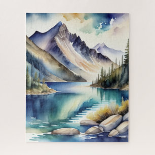 Aquarell-Bergsee-Szene 4:5 Poster Puzzle
