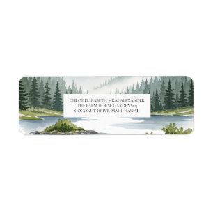 Aquarell-Bergsee-Wald-Hochzeits-Rücksendeetikett