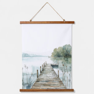 Aquarell-Bergsee Wandteppich Mit Holzrahmen