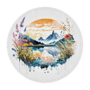 Aquarell-Bergszene Schneidebrett