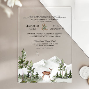 Aquarell-Bergwald-Hirsch-Hochzeit Acryleinladungen