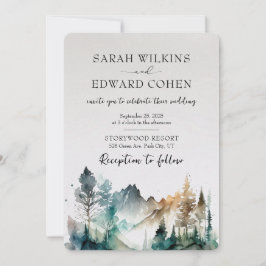 Aquarell-Bergwald-Hochzeitseinladung Einladung