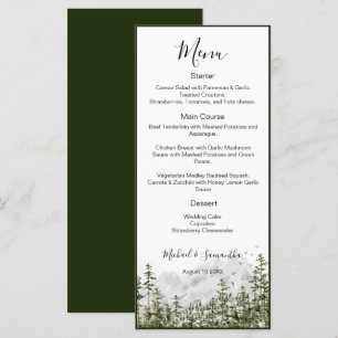 Aquarell Bergwald Rustikale Hochzeit Menükarte