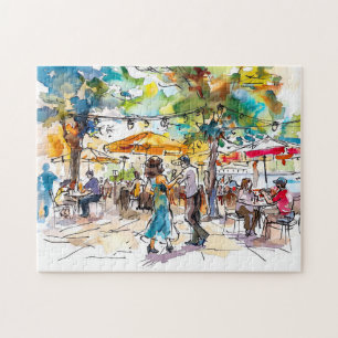 Aquarell Berlin Mitte Sommer Tanz Abend Puzzle