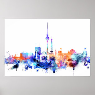 Aquarell Berlin Skyline Print Poster