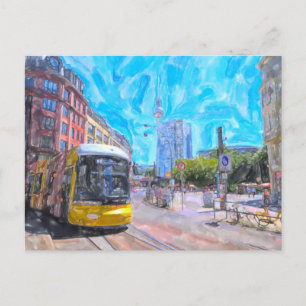 Aquarell Berlin. Straßenbahn am Hackescher Markt.  Postkarte