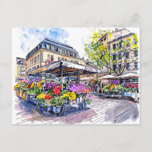 Aquarell Berliner Markt Sommerblumen Postkarte