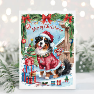 Aquarell Berner Sennenhund Weihnachtskarte Feiertagskarte