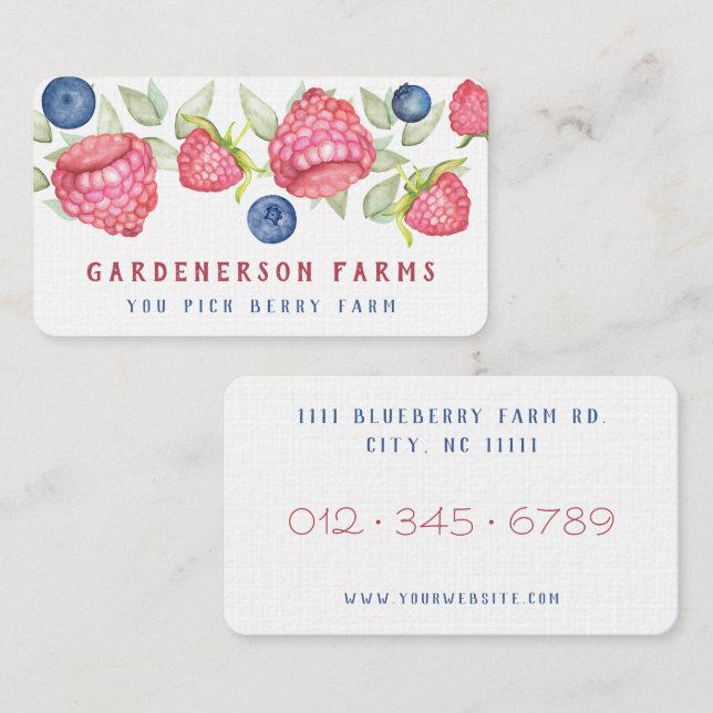 Aquarell Berry Farm Business Card Visitenkarte (Vorne/Hinten)