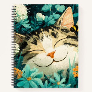 Aquarell-Biene Schlafende Katze Blumen Garten Notizbuch