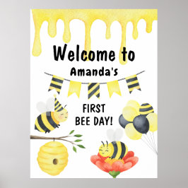 Aquarell-Bienentag-Geburtstagsfeier-Willkommen Poster