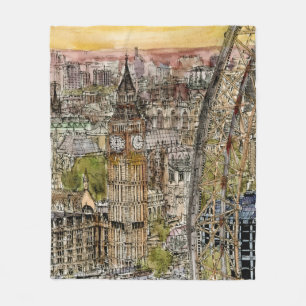Aquarell Big Ben der Bestimmungsort-  u. Fleecedecke