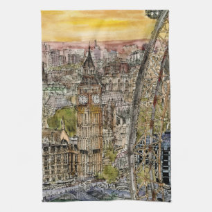 Aquarell Big Ben der Bestimmungsort-  u. Handtuch