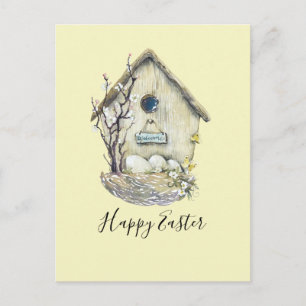 Aquarell Birdhouse Ei Nest Oster Postkarte