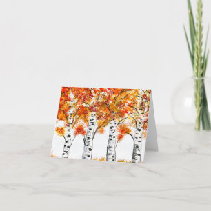 Aquarell-Birken-Bäume-Herbst orange Blätter Karte
