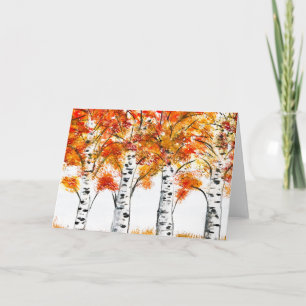 Aquarell-Birkenbäume Herbst Orange Blätter Karte