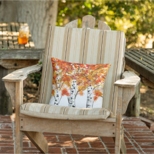 Aquarell-Birkenbäume Herbst Orange Blätter Kissen