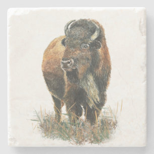 Aquarell-Bison-Büffel-Tiernatur-Kunst Steinuntersetzer