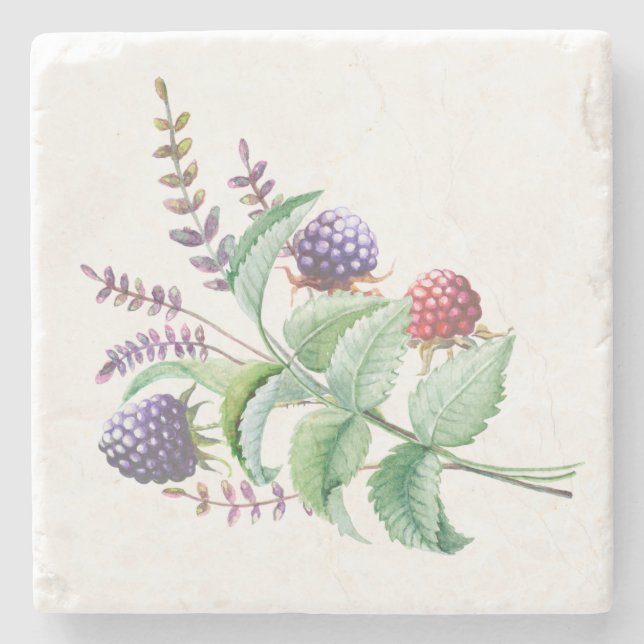 Aquarell BlackBerry Himbeeren Bouquet Steinuntersetzer (Vorderseite)