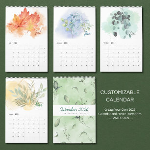 Aquarell-Blätter 2026 Kalender Botanische Natur