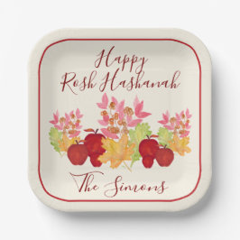 Aquarell-Blätter Äpfel Rosh Hashanah Pappteller