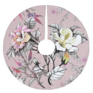 Aquarell-Blätter-Blumen-Rosa-Muster Polyester Weihnachtsbaumdecke