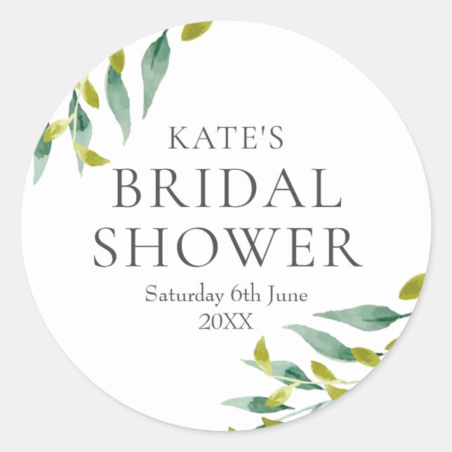 Aquarell Blätter Brautparty Gefallen Runder Aufkleber (Vorderseite)